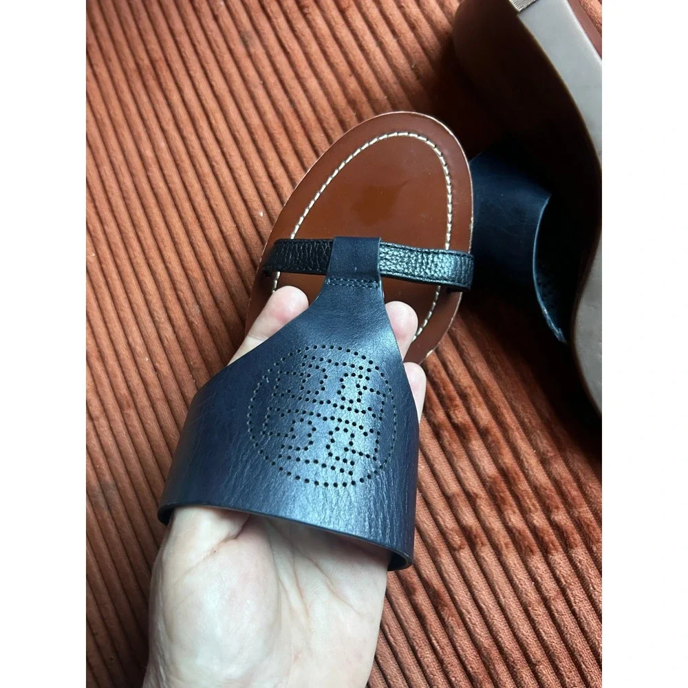 Tory Burch Wedge Sandals Women's Size 10.5 Black Good Laser-Cut Logo